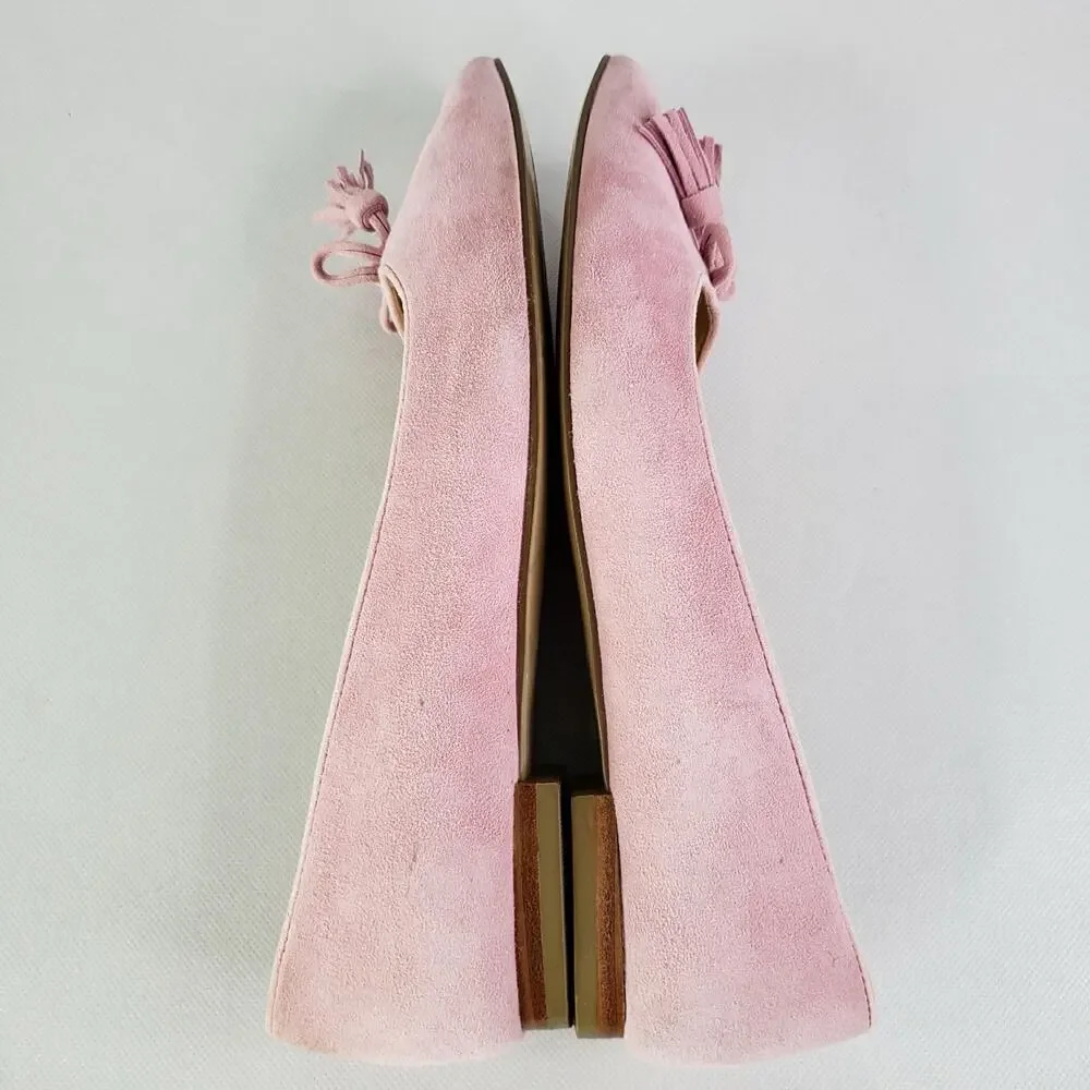 Talbots Flats Ballet Poppy Bow Suede Pink Slip On Women’s Size 8
